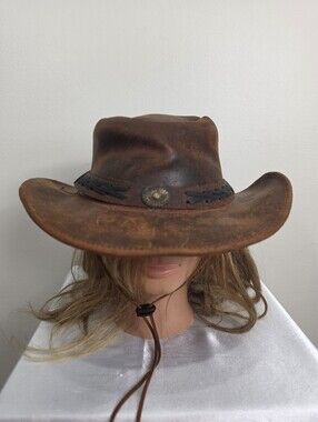Vintage Men's Brown Distressed Leather Outback Hat